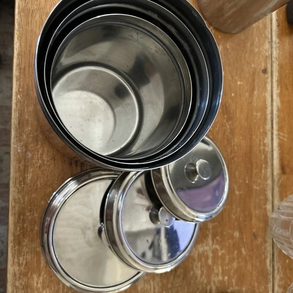 Vintage Stainless Steel Canister Set of 3 w/ Lids MCM Kitchen Storage NESTING